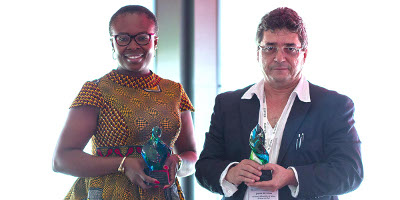 The winners of the 2017 Elsevier Foundation Green and Sustainable Chemistry Challenge are first-prize winner (at right) Dênis Pires de Lima, PhD, a professor at Federal University of Mato Grosso do Sul, Brazil, and runner-up Chioma Blaise Chikere, PhD, a 