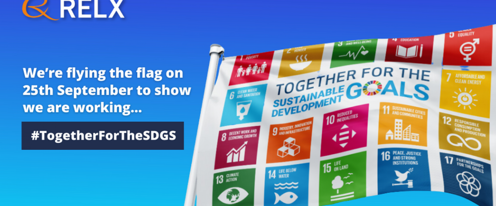 SDG flag flying against blue sky