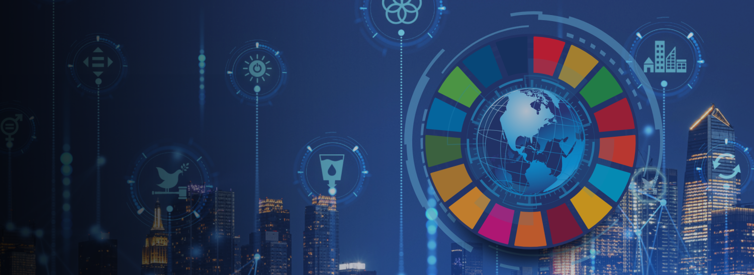 SDG wheel against a blue futuristic background